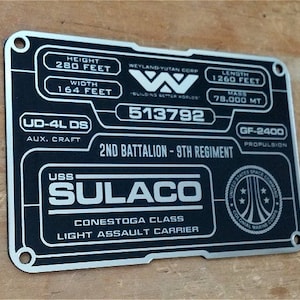 Custom ALIENS USCM SULACO 513792 Specifications Data Plate Prop Xenomorph Giger