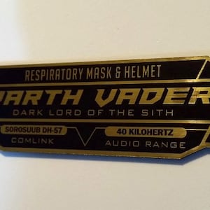Custom DARTH VADER HELMET Specifications Data Plate Prop Star Wars Imperial