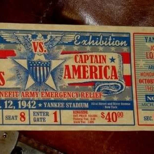 Custom CAPTAIN AMERICA vs. Boxer Joe LOUIS "1942" Boxing Exhibition Ticket