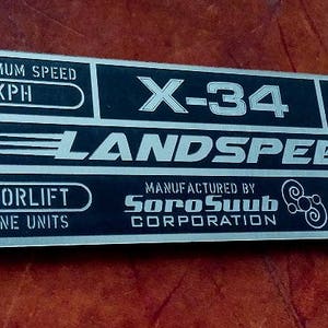 Custom X-34 LANDSPEEDER Specifications Data Plate Prop Star Wars Luke SKYWALKER Vehicle