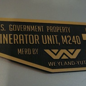 ALIENS M240 FLAMETHROWER Serial Data Plate Prop Incinerator Unit AVP
