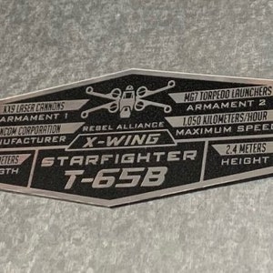 Especificações personalizadas do X-WING STARFIGHTER Placa de dados Star Wars Luke Skywalker JEDI