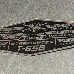 Custom X-WING STARFIGHTER Specifications Data Plate Star Wars Luke Skywalker JEDI