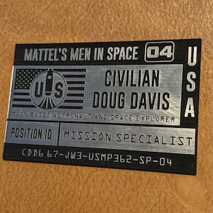 Plaque de spécifications personnalisée Major Matt Mason : jouet astronaute DOUG DAVIS Mattel
