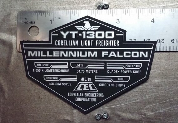 Custom MILLENNIUM FALCON Specifications Data Plate Star Wars