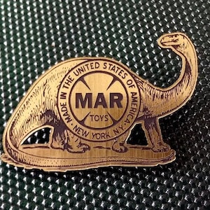 Custom MARX PREHISTORIC DINOSAUR Playset Logo Pinback Badge Brontosaurus Toys