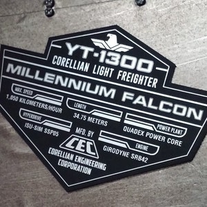 Custom MILLENNIUM FALCON Specifications Data Plate Star Wars Han Solo JEDI