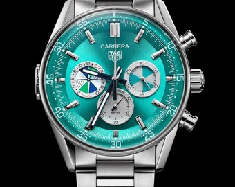 42mm Racing Chrono Watch. Mecha-Quartz Hybrid- Emerald Dial. Fast Shipping