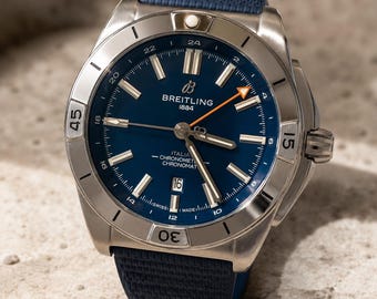 45mm Automatic Aviation Watch Blue Dial, Polished Stainless Silver Case, Fast USA Shipping