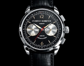 Cuervo Latin Heritage Vintage, Men’s black dial classic formal dress watch 40mm with black leather strap