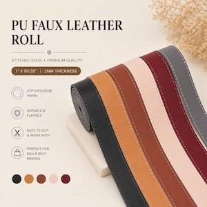 Stitched Edge PU Faux Leather Roll, 1" x 90.55", 2mm Leatherette Band for DIY Leathercraft, Trimming, Bag & Belt Making