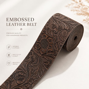 Vintage kunstleren band met bloemenreliëf, rol 1,96 x 78,74 inch kunstleer band voor riem maken, tasriemen, sleutelhanger, doe-het-zelf