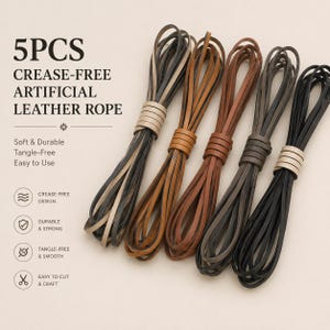 5 STÜCKE Kunstleder Schnur 0,1 in x 180,8 in, flache Lederschnur für die Schmuckherstellung, Armband-Halskette DIY Craft Leather Strip