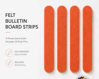 Selbstklebende Filz Bulletin Board Streifen, 4stk Filz Wandfliesen mit 25 Push Pins, Pinnwand Leiste für Notizen Fotos Büro Dekor