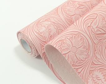 3D Embossed Floral Faux Leather Sheet with Felt Backing for Bags, Wallets & Crafts — 11.8" x 53.1"