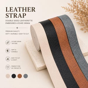 Leather Strap, Double Sided Leatherette Strap, Embossed Lychee Grain, Purse Bag Strap Replacement, Belt Strap, Pet Collar, DIY Crafts