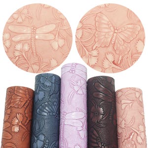 3D Embossed Floral Faux Leather Sheet with Felt Backing for Bags & DIY Crafts, 11.8 x 53.1 in