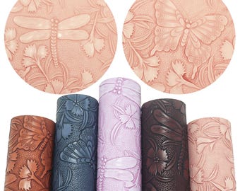 3D Embossed Floral Faux Leather Sheet with Felt Backing for Bags & DIY Crafts, 11.8 x 53.1 in