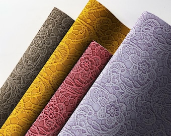 Embossed Lace Faux Leather Sheet, 3D Floral Leatherette with Felt Backing, DIY Craft Fabric, 17.7x26.8in, 1mm