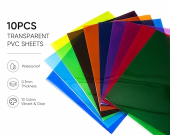 10 st färgade transparenta PVC-vinyltyger, vattentäta, klara konstläder för väskor, rosetter, sömnad och gör-det-själv-pyssel