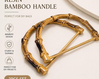 Handtag i bambu med harts, 2 st D-formade handtag, virkade handtag, halvcirkelformade handtag, tillbehör till gör-det-själv-väsktillverkning