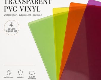 Transparenta färgade PVC-vinylark, kombinationsset med 4 färger, genomskinlig flexibel plastväv för väskor, rosetter och pyssel, 0,3 mm