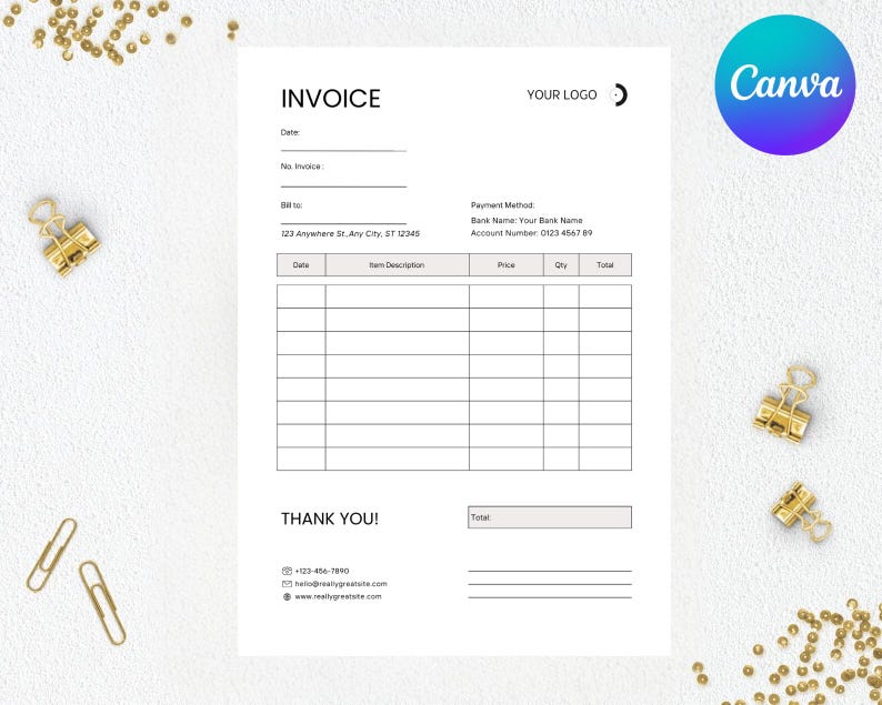 Editable Invoice Template for Small Business, Printable Order Form ...