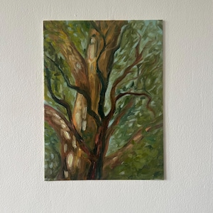 Dipinto originale en plein air: "Luci erranti", Maple Tree Art, Olio su pannello di tela (18 x 24 cm)