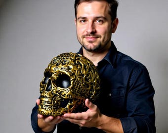 High Detail Sugar Skull STL File Ornate Day of the Dead Skull Printable Gothic Decor Sculpture for Collectors Display Art