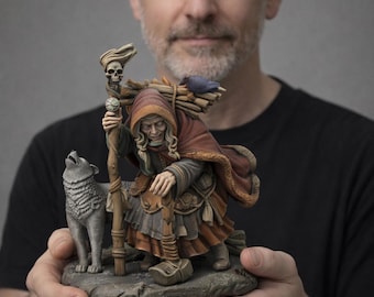Cailleach Winter Crone Miniature STL - Celtic Frost Witch RPG Figure (Digital Download