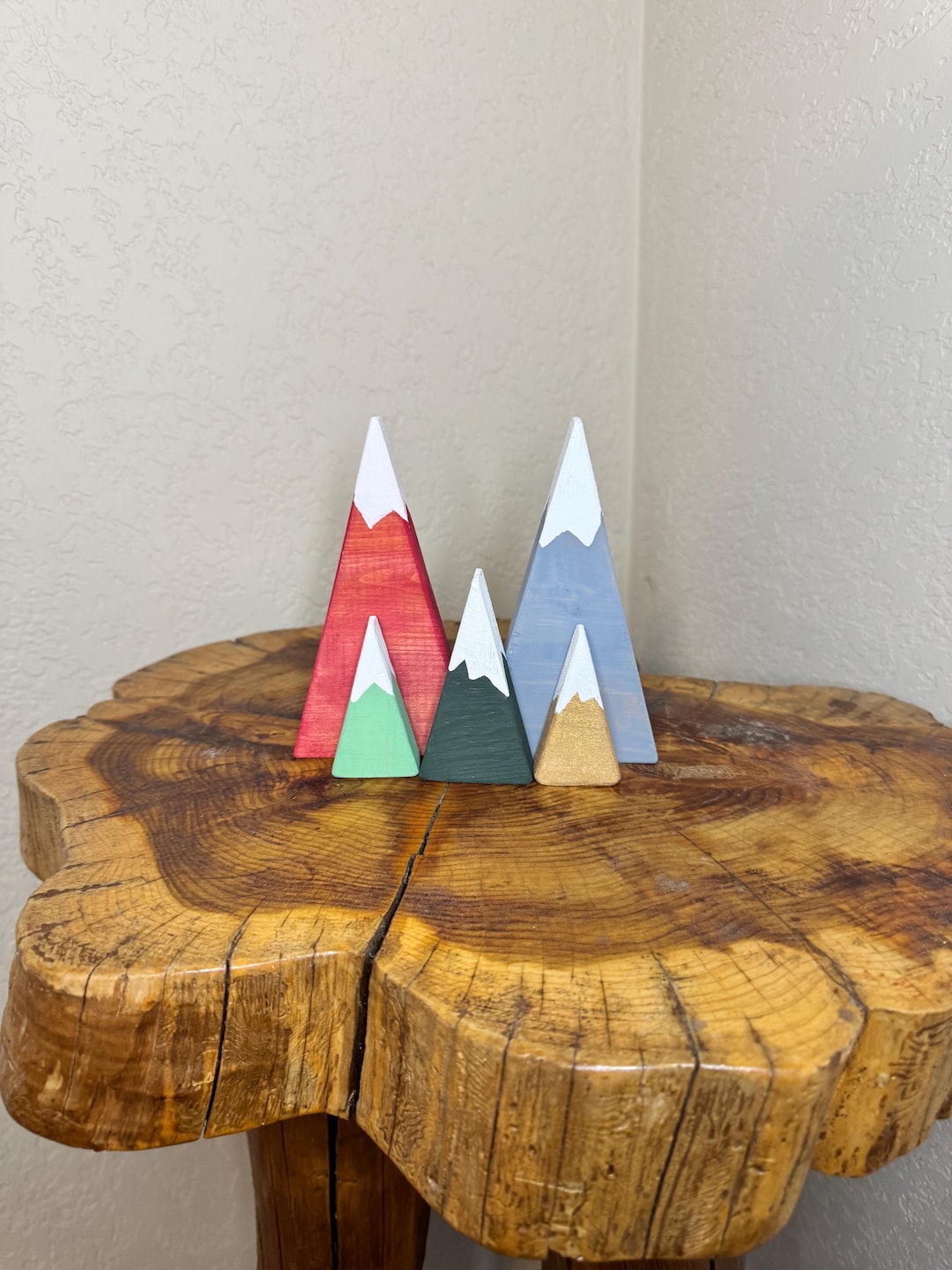 Set of 5 - Hand Painted Wooden Mountain Blocks | Rustic Cabin Shelf ...