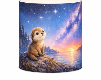 Abat-jour motif loutre sous un ciel étoilé – Lampe de chambre d'enfant – Crépuscule magique – Veilleuse pour chambre d'enfant – Motif loutre – Cadeau pour enfant