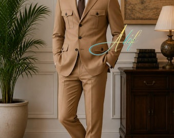 Terno Safari Masculino Camelo | Conjunto de Blazer Safari Cáqui Sob Medida