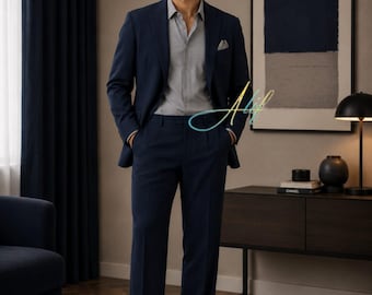 Men’s Navy Blue 2 Piece Suit | Classic Tailored Formal Outfit