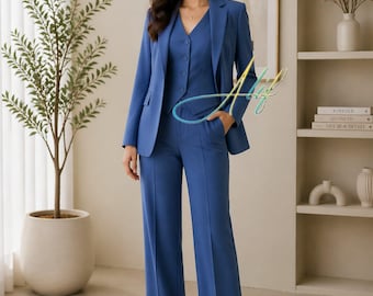Costume trois pièces bleu roi pour femme | Vêtements de travail et de cérémonie