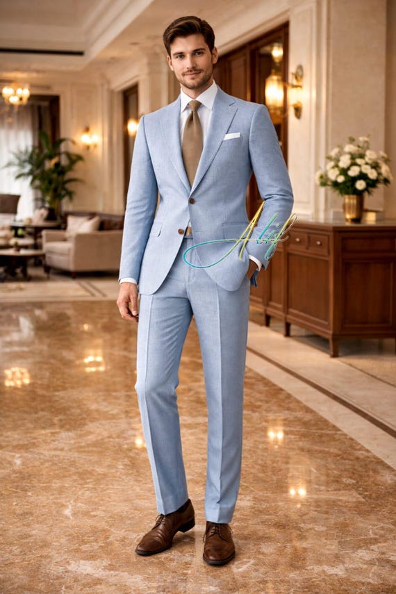 Men's Light Blue 2 Piece Suit | Slim Fit Wedding Formal Outift
