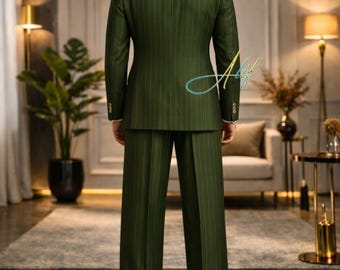 Men's Green Pinstripe Double Breasted Suit | Vintage 1920s Style