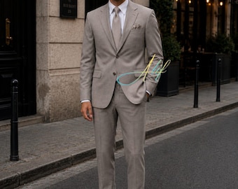Men’s Beige 2 Piece Suit | Taupe Tailored Formal Outfit