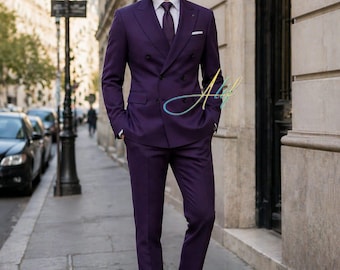 Pruimpaars double-breasted kostuum heren | Op maat gemaakte formele kleding