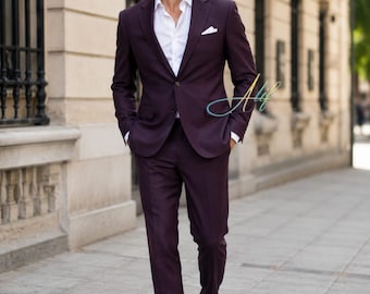 Pflaume Herren 2-Teiler | Dunkel Burgund Formelles Hochzeits-Outfit