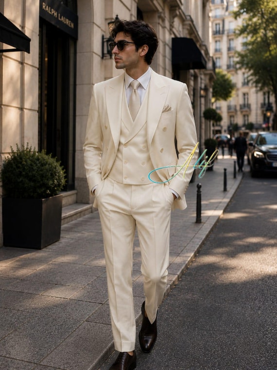 Men’s Cream 3 Piece Suit