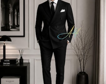 Schwarzer Zweireiher für Herren | Slim Fit formelles Outfit