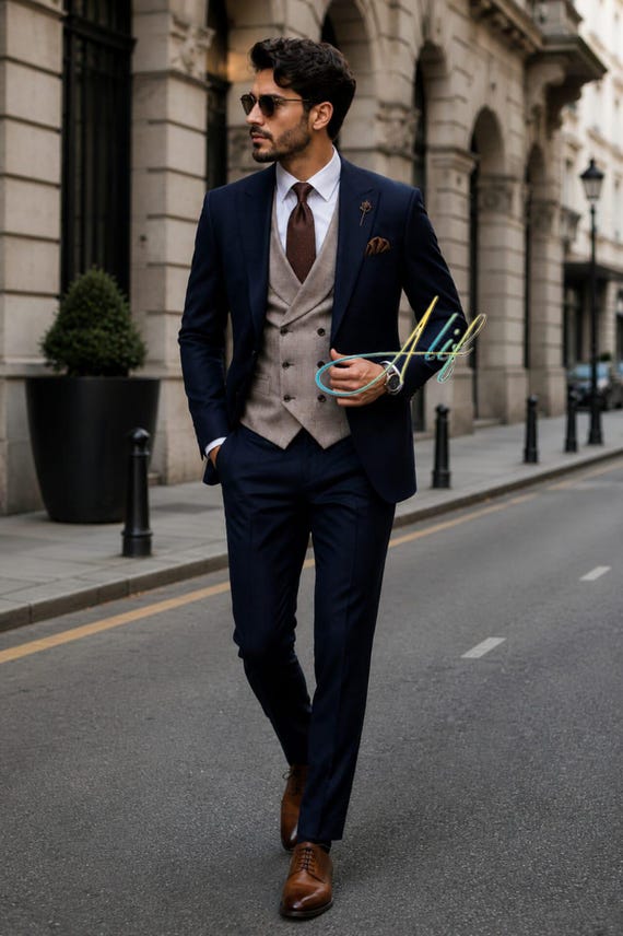 brown dress shoes with navy blue suit Men's 3 Piece | Taupe Double Breasted Vest Outfit occult ASOS DESIGN plisse sleeveless Select Style:BERGAMOT HAIR AND SCALP CONDITIONER 340g