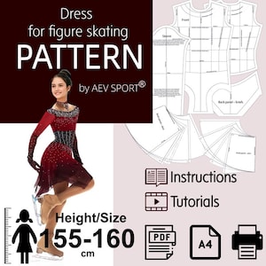 Puede incluir: Patrón de vestido de patinaje artístico con un diseño rojo y negro. El patrón incluye instrucciones y tutoriales. Altura/talla: 155-160 cm.