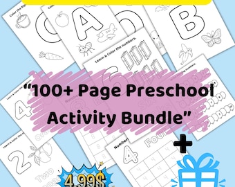 Preschool Kindergarten Learning Bundle | Alphabet, Numbers, Tracing Worksheets (PDF)