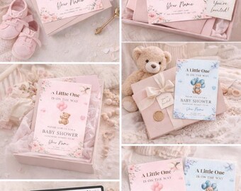 Baby in Bloom Teddy Bear Baby Shower Invitation (Canva Template)