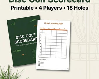 Disc Golf Scorecard Printable | 4 Players, 18 Holes (Digital Download)
