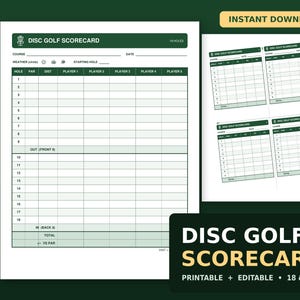 Disc Golf Scorecard Printable, Editable Canva Template, 18 Hole & 9 Hole Frisbee Score Sheet, Instant Download PDF, Letter and A4
