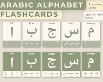 Tarjetas didácticas del alfabeto árabe, letras Hijaiyah, aprendizaje islámico en PDF (28 tarjetas)