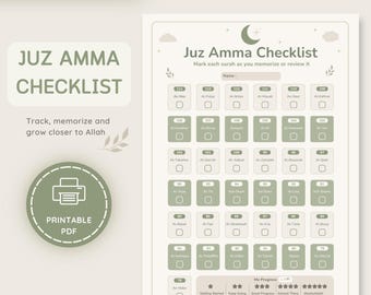 Lista de verificación de Juz Amma para imprimir / Registro de memorización del Corán (Descarga en PDF)